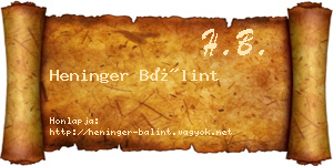 Heninger Bálint névjegykártya